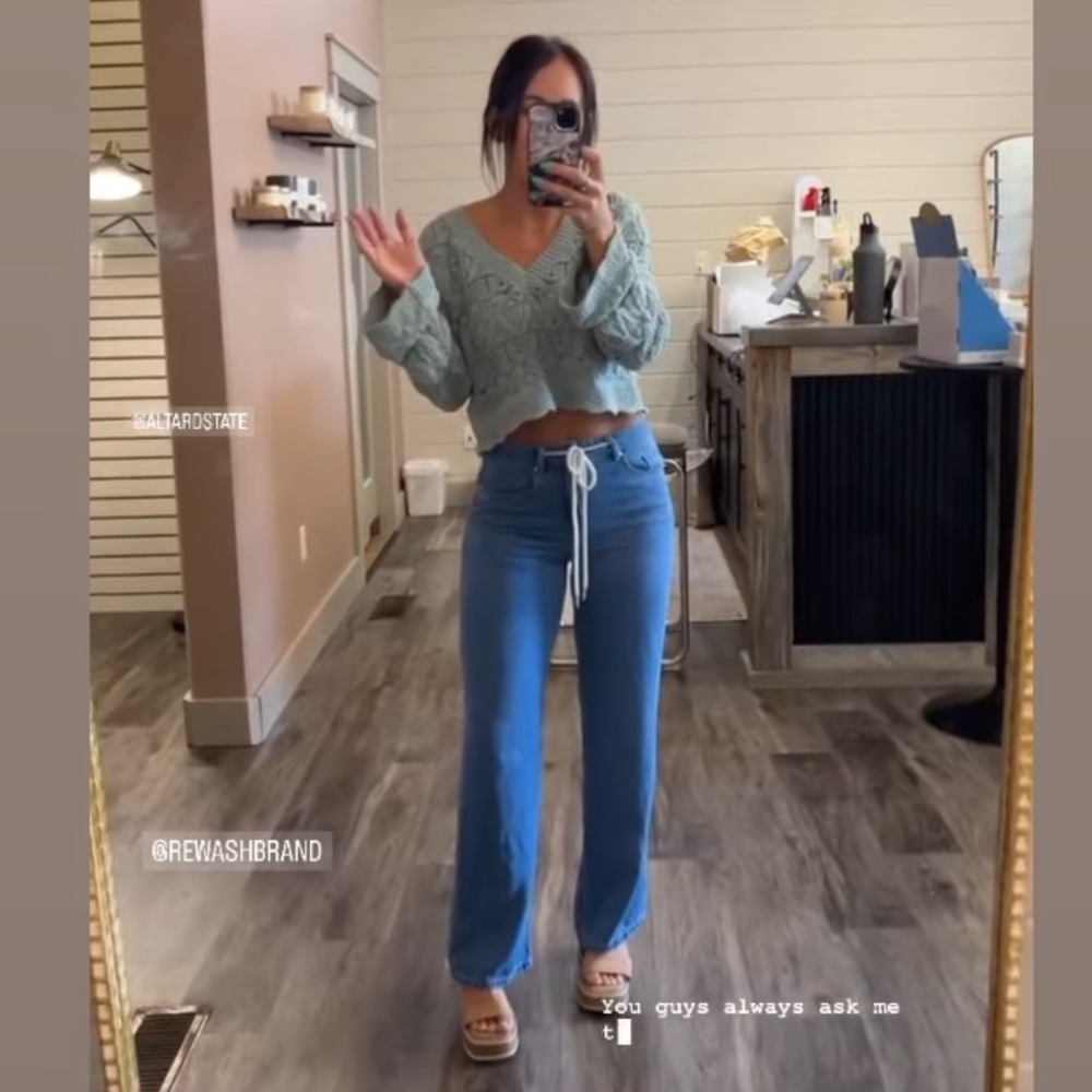 Denim Drawstring Straight Legs Jeans